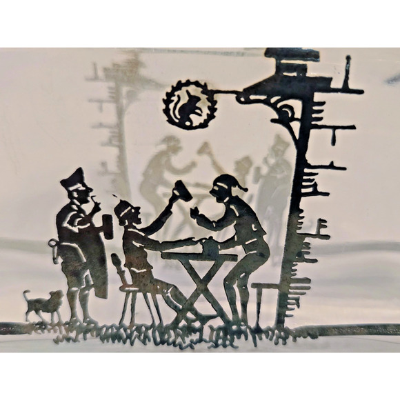 Vintage STERLING SILVER Overlay Glass Decanter Bottle Playful Scene Front/Back - Picture 6 of 12